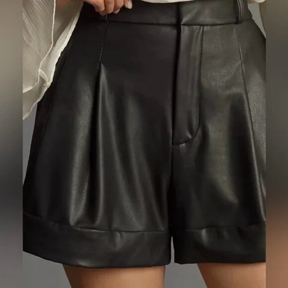 Anthropologie Maeve Black Faux Leather Shorts 12 - Picture 1 of 8